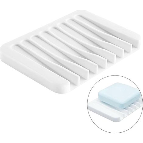 Jabonera de silicona blanca con desagüe integrado, antideslizante, apta para encimeras, duchas y cocinas. (1/5)