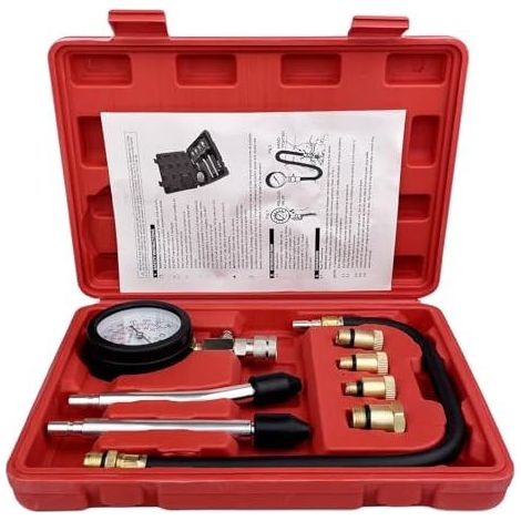 Testeur Compression, Moteurs Testeur de Compression, 0-21 Bar, 0-300 Psi avec 4 Adaptateurs M10 M12 M14 M18, Kit D'outils de Manomètre avec Boîtier Plastique pour Moteurs Essence et Diesel (1/5)