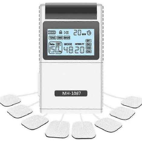 Professionelles elektrisches Massagegerät mit 48 Modi zur Muskelstimulation, mit TENS-Elektroden und Körpermassagekissen. (1/5)