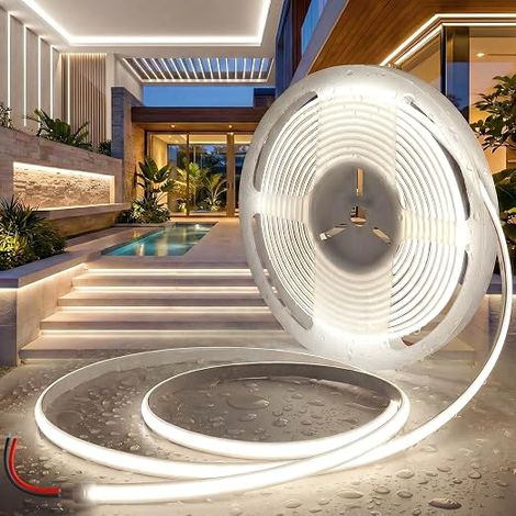COB LED Strip 10 m 24 V Natural White LED Strip 4000 K Outdoor Flexible Waterproof IP65 Waterproof 180LEDs/M Reusable Strip Interior Sticker for Kitchen Bedroom (No Power Supply) (1/5)