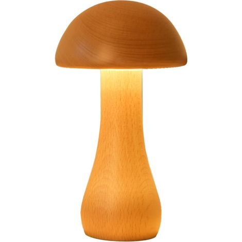 Lampe Champignon en Bois, Lampes Chevet à Intensité Variable, Veilleuse Table Sans Fil, avec Tête de Champignon Amovible Rotative à 360°, pour Décoration Chambre à Coucher, Dortoir-Grand (1/5)