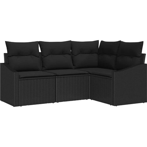 Sofa Set with Cushion 4 pcs Black Poly Rattan vidaXL