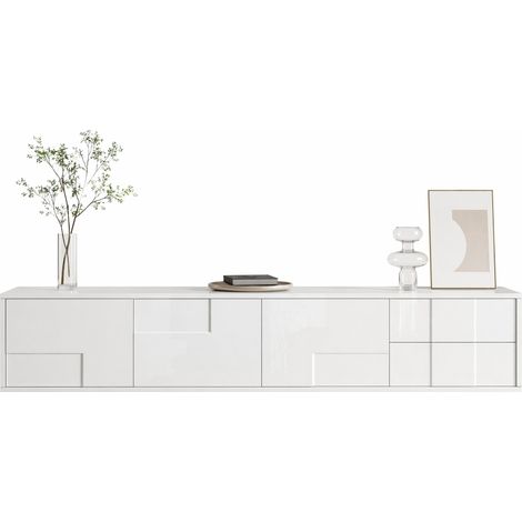 CHICFURN Mobile TV basso 170 x 30 x 30,5 cm in MDF bianco, da terra o sospeso, ampio spazio (1/5)