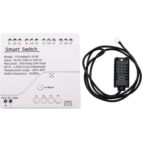 Tuya WiFi Smart-Schalter mit Temperatur- und Feuchtigkeitssensor, kompatibel mit Alexa und Google Home (85-250V AC). (1/4)
