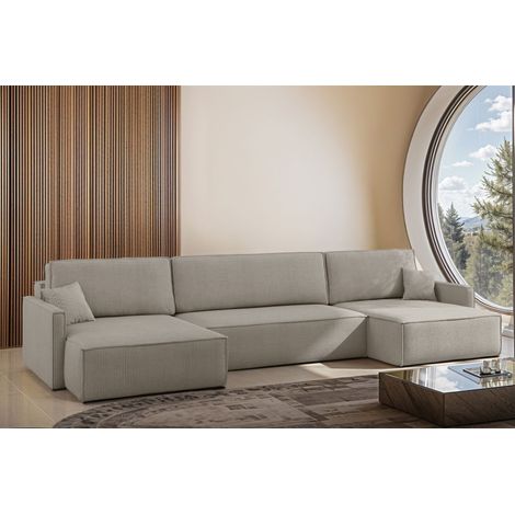 Wohnlandschaft mit Schlaffunktion Sofa LOUIS Stoff Scala Hellgrau (1/4)