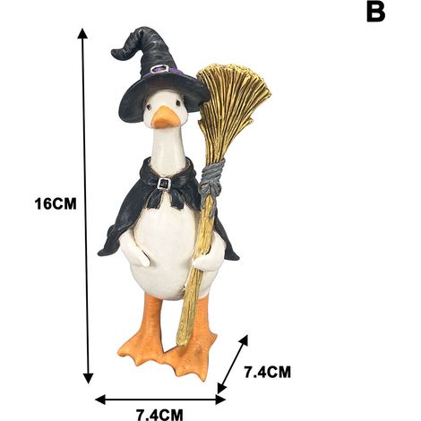 Figurine canard en citrouille Jack-o'-lantern, déco Halloween résine 15,5cm (1/4)