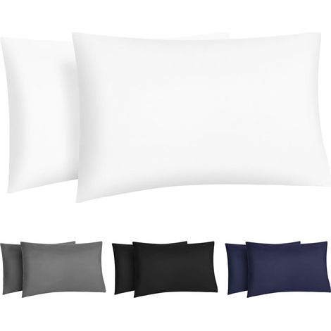 Taie d'oreiller Microfibre Lot de 2-40x60 cm Hypoallergénique Anti-Acariens Lavable en Machine avec Élastique Périphérique,Confortable et Respirant,Blanc (1/5)