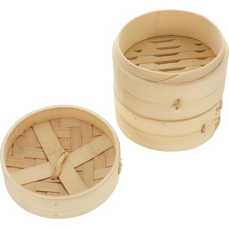 Set de paniers vapeur ronds à 2 étages de 13 cm avec couvercle pour dim sum, raviolis et légumes (1/5)