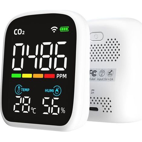 Détecteur CO2 portable écran LED, testeur dioxyde de carbone multifonction, testeur température et humidité NDIR, testeur qualité d’air domestique, contrôle via APP mobile,de (1/5)