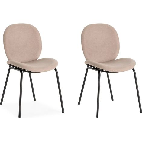 LINE - Lot de 2 chaises pieds en métal noir - Beige (1/5)