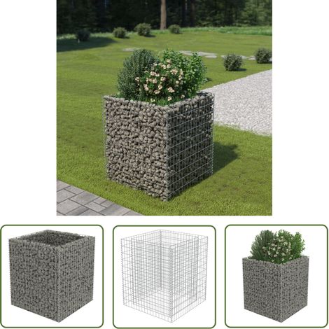 The Living Store Lit surélevé à gabion Acier galvanisé 90x90x100 cm - Jardiniere Surélevée - Gabion Fleur - Bac Plante Extérieur - Border Fleuri - Décoration Jardin (1/5)