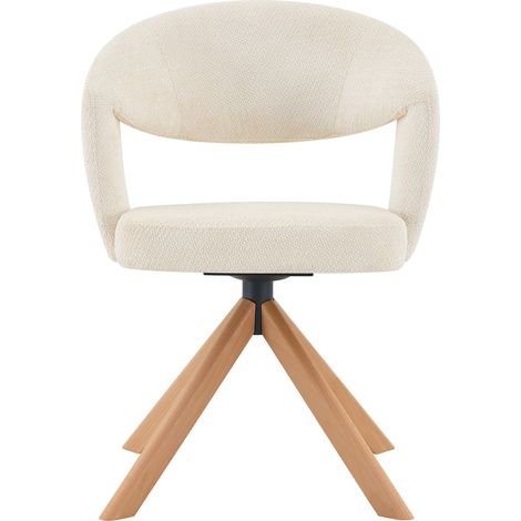 Set de 2 sillas de comedor giratorias retro en tejido blanco crema con patas de madera (1/5)