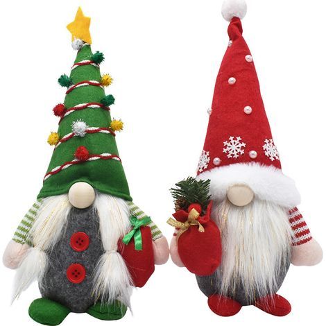 Set aus zwei mehrstufigen, rustikalen Zwergen-Weihnachtsdekorationen – elfenförmige Schreibtischornamente (2 Stück, rot + grün) 31167 cm (1/5)