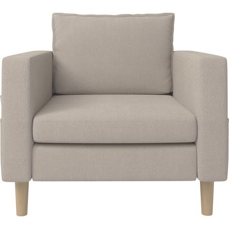 Sillón individual de chenilla color caqui con bolsillos laterales y cojín, 71 x 68 x 82 cm (1/5)