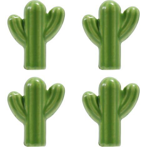 4Pcs Poignée en Céramique Boutons de Meuble en Forme de Cactus Boutons de Tiroir en Céramique Poignées en Céramique pour Chambre d'enfant Armoires Bibliothèque (Vert) (1/5)