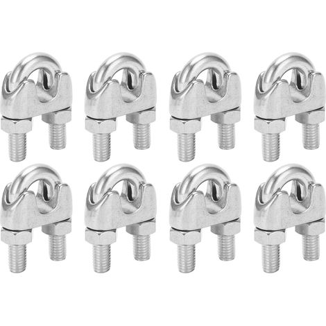 Lot de 8 serre-câbles en acier inoxydable M10 de 3/8 pouce avec boulon en U et fixation en selle (1/5)