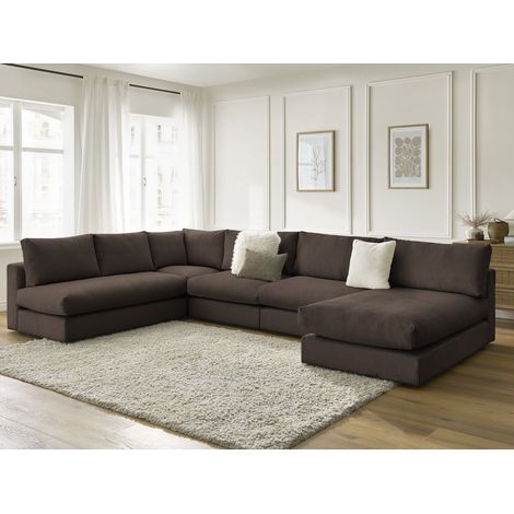 BOBOCHIC - Canapé d'angle modulable PARIS velours côtelé avec 3 chauffeuses, 1 méridienne et 1 angle Marron (1/5)