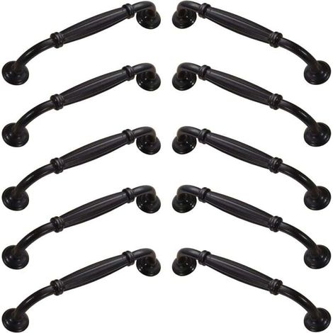 Paquete de 10 tiradores para puertas de armario - Aleación de aluminio - Equipados con tornillos - Adecuados para cocina, baño, dormitorio y otros muebles - Negro - 128 mm - KZQ (1/4)
