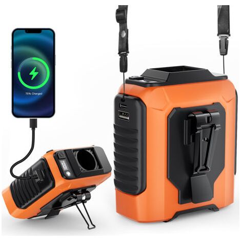Ventilateur personnel portable 3 vitesses, silencieux, pour le camping et les voyages, affichage LED, rechargeable 4000 mAh (orange) (1/4)