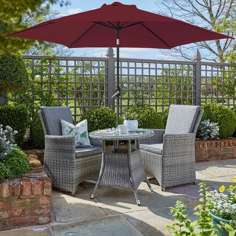 2.5M Round Garden Parasol Patio Outdoor Sun Shade Umbrella Crank Tilt Wine Red (1/5)