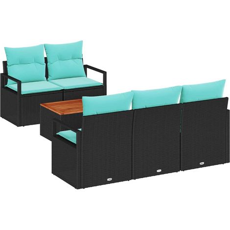 Conjunto de sofás de jardín 6 pcs Negro ratán sintético vidaXL