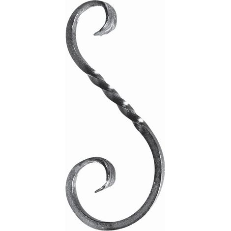 Volute en S torsadée finition queue de carpe - Hauteur 250mm Largeur 125mm carré de 8mm - Fer forgé - À souder - DECO FER FORGE