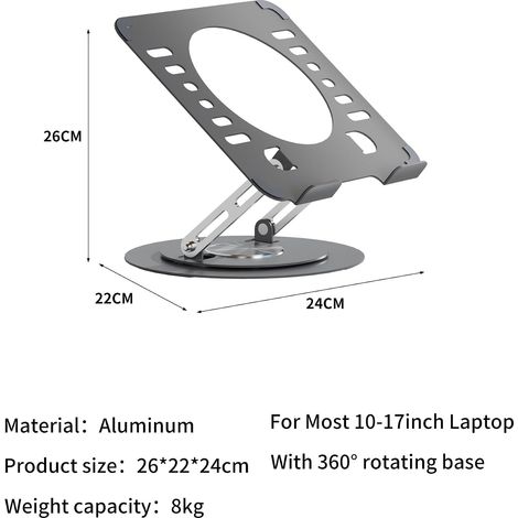 Support portable pour ordinateur portable, rotation à 360°, support pliable ergonomique, hauteur réglable, compatible avec tous les ordinateurs portables de 10 à 17 pouces, acier au carbone noir (1/4)