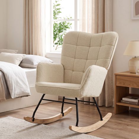 Fauteuil à bascule rocking chair revêtement effet laine bouclée, structure en acier 71 x 98 x 101 cm beige (1/5)