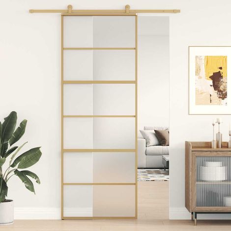 vidaXL Puerta corredera dorada vidrio ESG esmerilado aluminio 76x205cm (1/5)