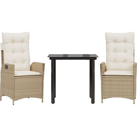 Ensemble à manger de jardin et coussins 3 pcs，Salon de jardin Beige poly rotin CFW28499 (1/5)