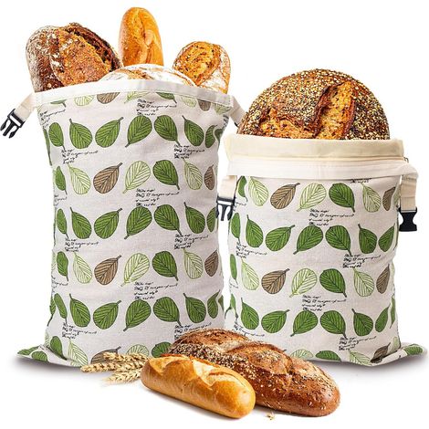 2 sacs à pain réutilisables en cire d’abeille 43x33 cm – Sac de conservation en coton naturel enduit de cire – Pour baguettes, pain artisanal et pain au levain (1/5)