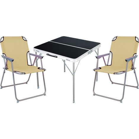 3-teiliges Campingmöbel Set schwarz 80x80x70cm Beige-MMC330883B+2xMPO2600B (1/4)