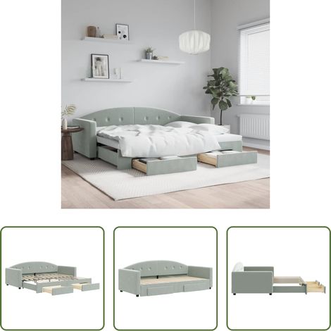 vidaXL Schubladenbett - Tagesbett Ausziehbar mit Schubladen Hellgrau 90x200 cm Samt (1/5)