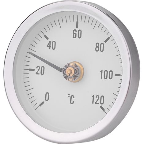 Bimetallisches, federbelastetes Rohrthermometer, 63 mm, IP55 wasserdicht, staubdicht, Messbereich 0–120 °C, Oberflächenanzeige, Direktablesung (1/5)
