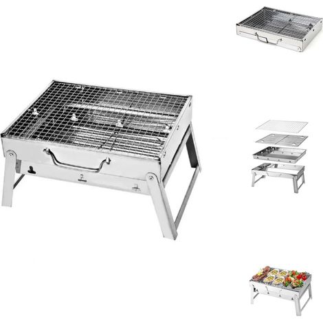 Toolbrothers Barbecue a carbonella portatile in acciaio inox per il campeggio, da allestire senza attrezzi 43 x 29 x 23 cm Smoker BBQ Pit Grill argento (1/4)