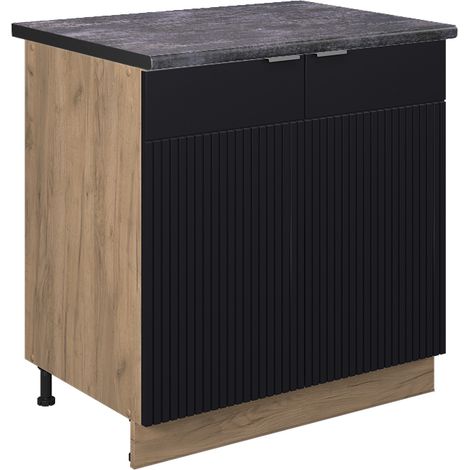 Spülenunterschrank Fame-Line, Schwarz gestreift, 80 cm mit Regal, AP Anthrazit, Vicco