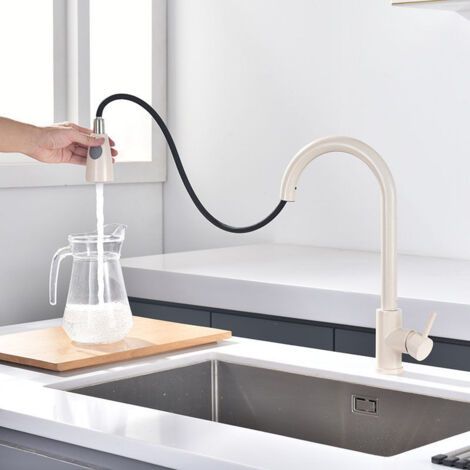 Pair Robinet de Cuisine - Mitigeur Cuisine Rotatif à 360°avec Douchette Extensible, 3 Modes de Pulvérisation Robinet d'Évier en Acier Inoxydable (avoine) (1/4)