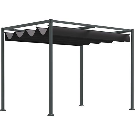 3x2m Metallpergola mit verstellbarem Dach, UV-Schutz und Beschattung für die Terrasse - Freistehender Gartenpavillon in Schwarz und Grau