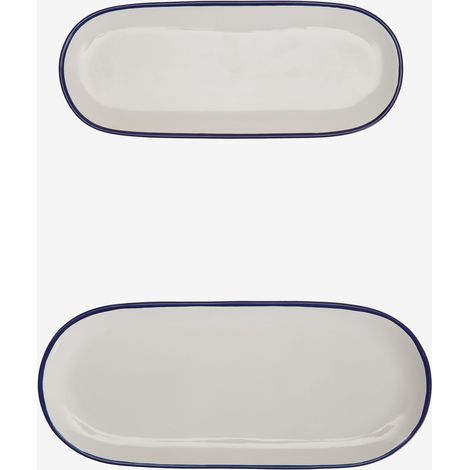 SKLUM Set aus 2 Tabletts aus Steingut Ronilena Weiß Gardenia – Blau Ken                                  