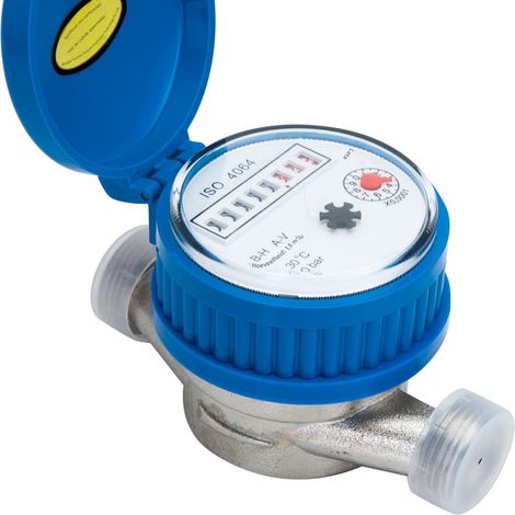 Compteur d'eau froide - Compteur d'eau calibré - Mesure précise jusqu'à 0,0001 m³ / Montage horizontal et vertical - 1 pièce - Pour raccordement au jardin et à la maison, bleu (1/3)