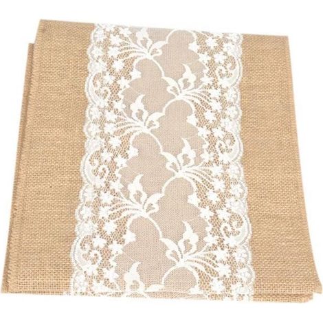 30 x 275 cm Tischdecke im Vintage-Stil aus Jute und Spitze für rustikale Hochzeiten, Feste oder Feiern, Tischdekoration.