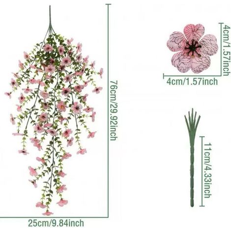Lot de 4 fleurs artificielles suspendues de 77 cm, fleurs artificielles suspendues, plantes artificielles pour balcon, résistantes aux UV, fleurs artificielles pour l'extérieur, adaptées aux jardins, 