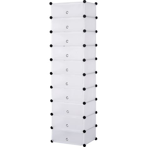 Woltu – Meuble à chaussures modulable en plastique – 10 couches – Dimensions 47x37x170cm – Capacité de charge 10kg par couche – Blanc