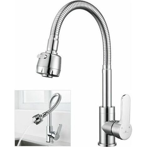 0 Robinet de cuisine à mémoire de forme - Robinet d\'évier à ressort - 2 becs en option - Rotation à 360° chromée à n\'importe quel coude (1/5)