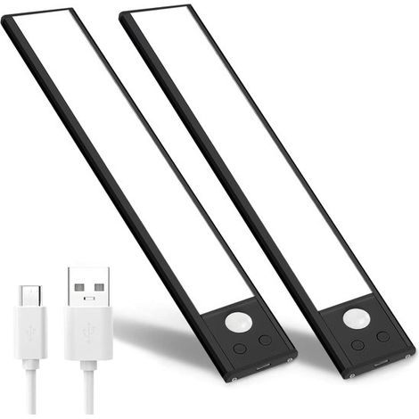 2 luces de escalón para autocaravanas con sensor de movimiento, Recargables por USB, 48 luces LED, 3 colores ajustables, Negras (1/5)
