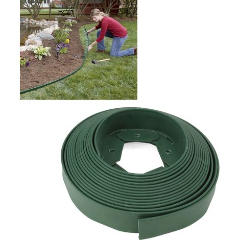 Bande de séparation en gazon et pierres en forme de L pour aménagement paysager, mur de soutènement, bande de séparation horticole transfrontalière, verte, 5 cm x 5 cm x 10 m (1/5)