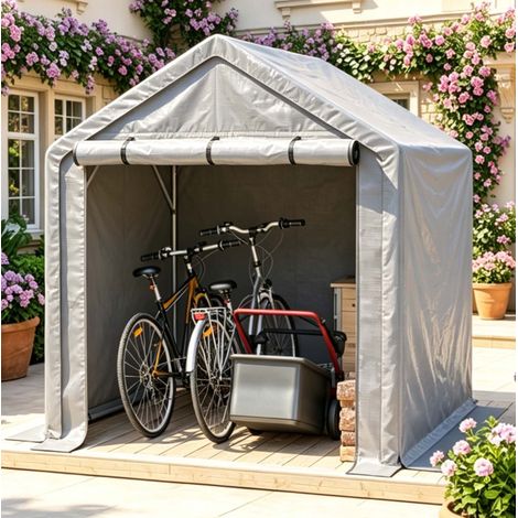 Capanno per biciclette 190x170x200 cm, struttura stabile, copertura impermeabile, metallo, grigio scuro (1/5)