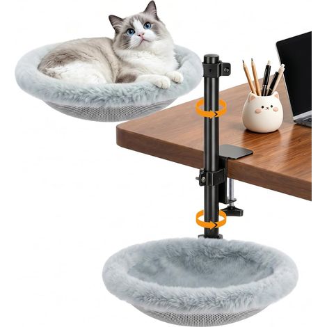 Double Cat Bed Height Adjustable 360° Rotation Double Layer Hammock with 2 Covers Mesh and Faux Fur Steel Frame Stable Up to 30kg Home Office (1/5)