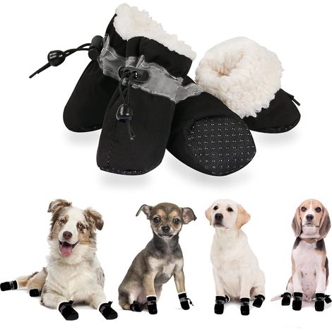 Sollbry Botas de invierno para perros, botas y protectores de patas, cálidas botas de nieve de forro polar con banda reflectante y suela de goma antideslizante para perros pequeños y medianos. Talla 1 (1/5)