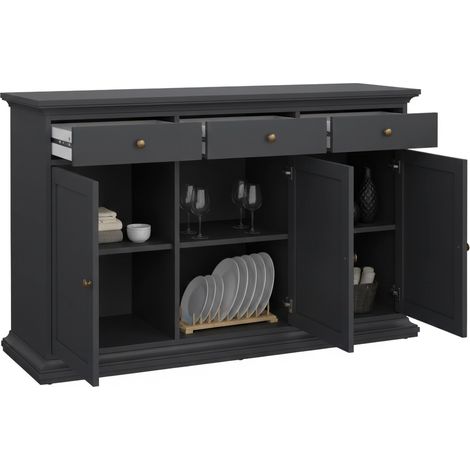 Dmora - Credenza Asola, Buffet da soggiorno, Madia da salotto, Dispensa da cucina, 144x46 h92 cm, Grigio